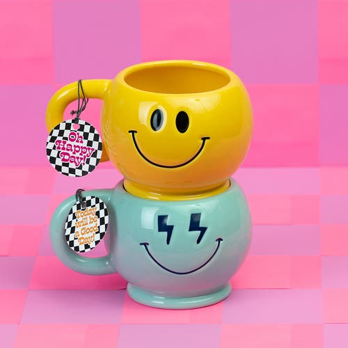 Totalee Gift Shaped Bolt Eye Smiley Mug Ceramic Blue 15 oz In Blue