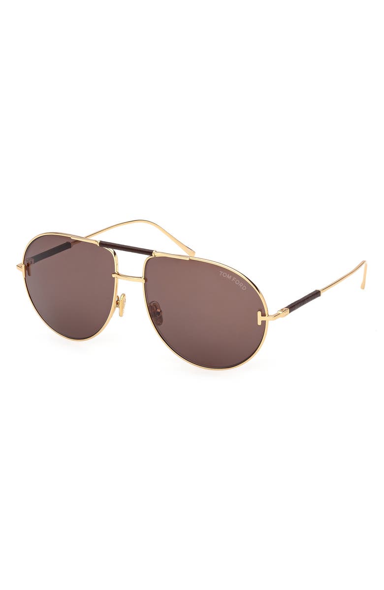 TOM FORD 62mm Lou Pilot Sunglasses, Alternate, color, Gold / Tobacco Leather