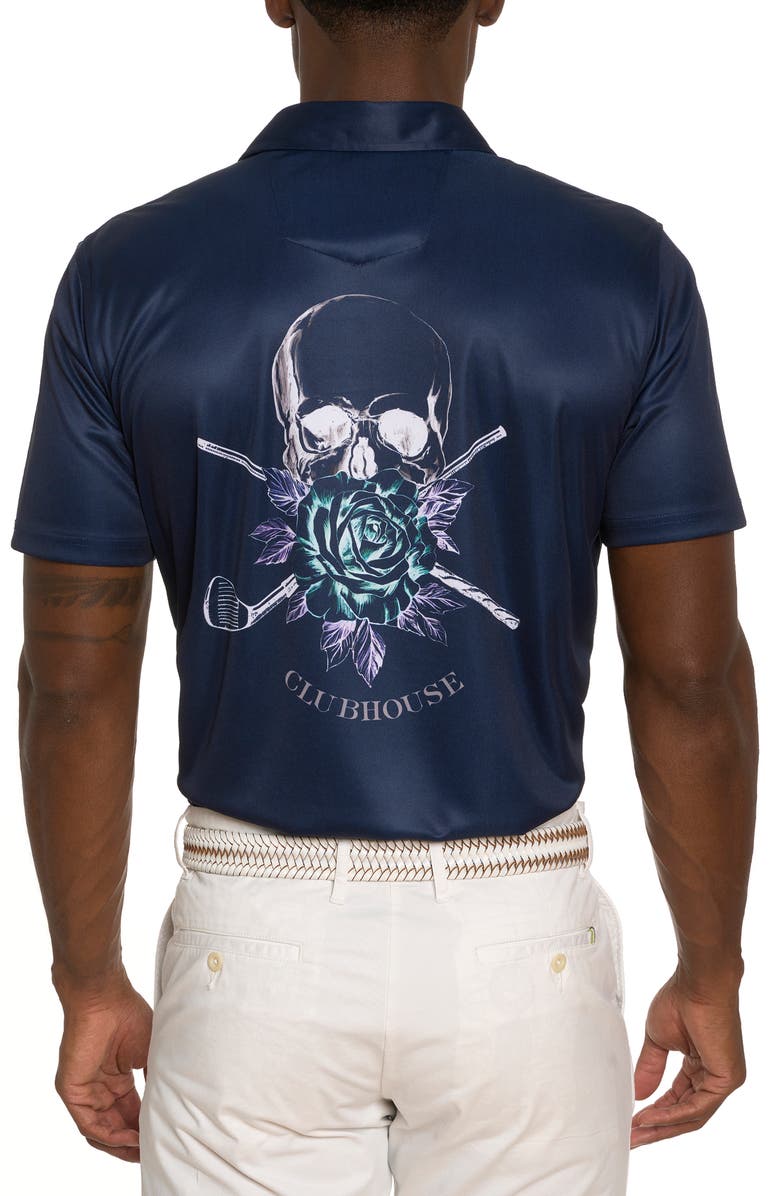 Robert Graham Blade Iron Print Golf Polo, Alternate, color, Navy