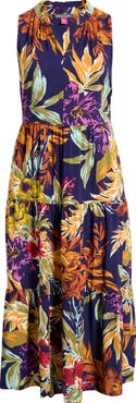 Vince Camuto Print Sleeveless Tiered Maxi Dress