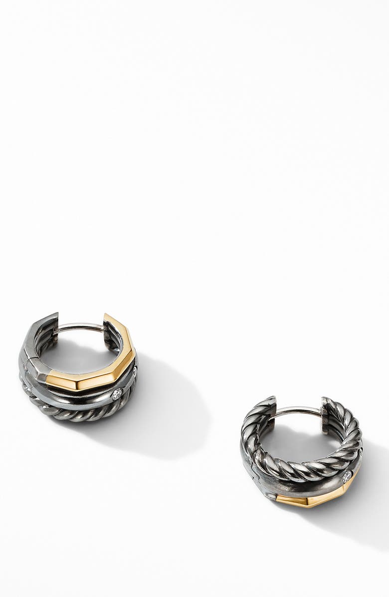 David Yurman Stax Huggie Hoop Earrings in Blackened Silver with Diamonds, Alternate, color, 