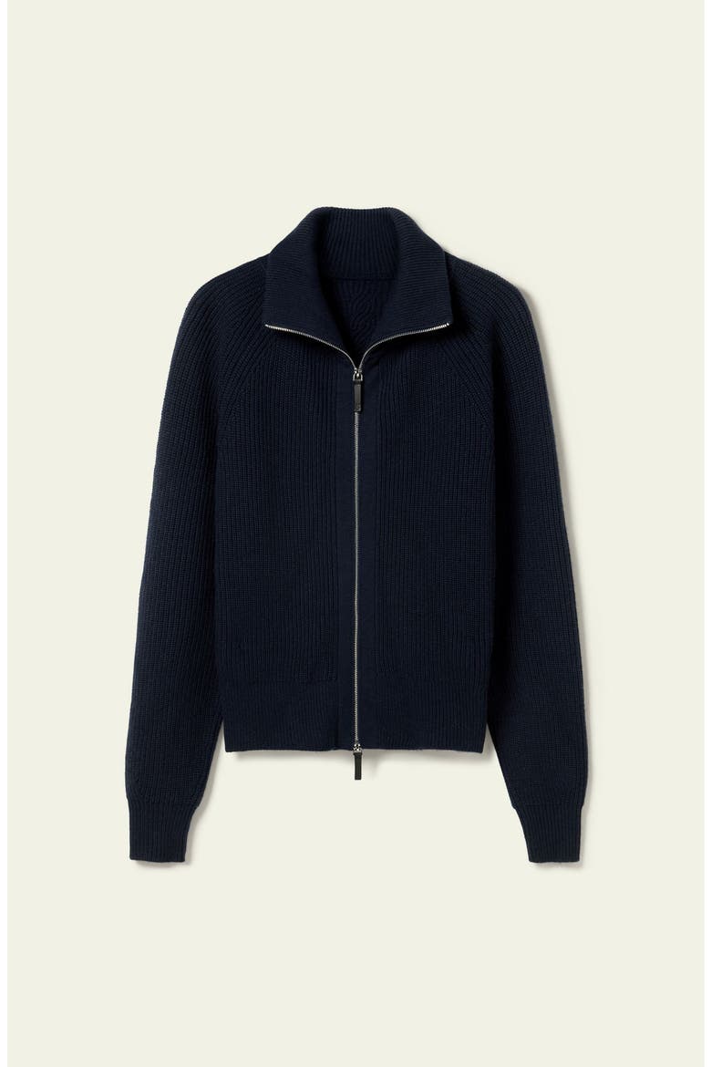 Women's Ribbed-knit Turtleneck Zip Cardigan, Alternate, color, Navy Blue