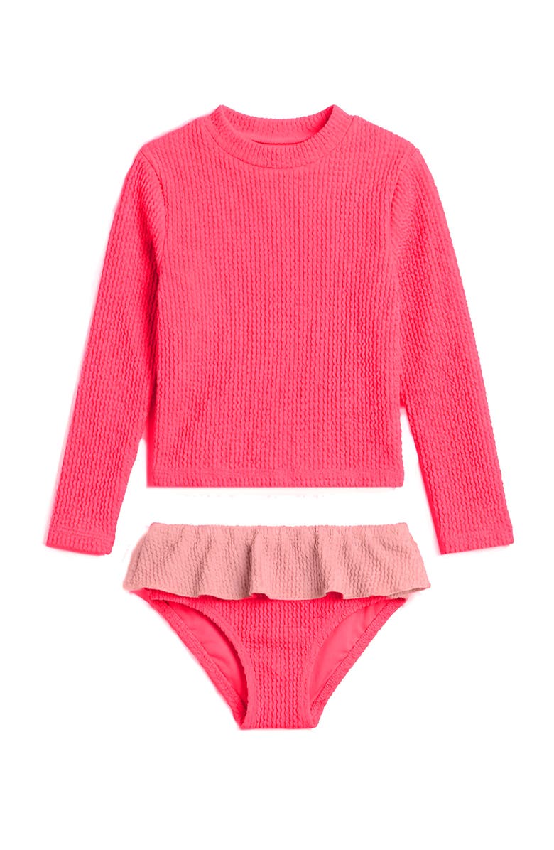 Limeapple Infant/Toddler Crinkle Ruffle Rashguard Set, Main, color, Pink