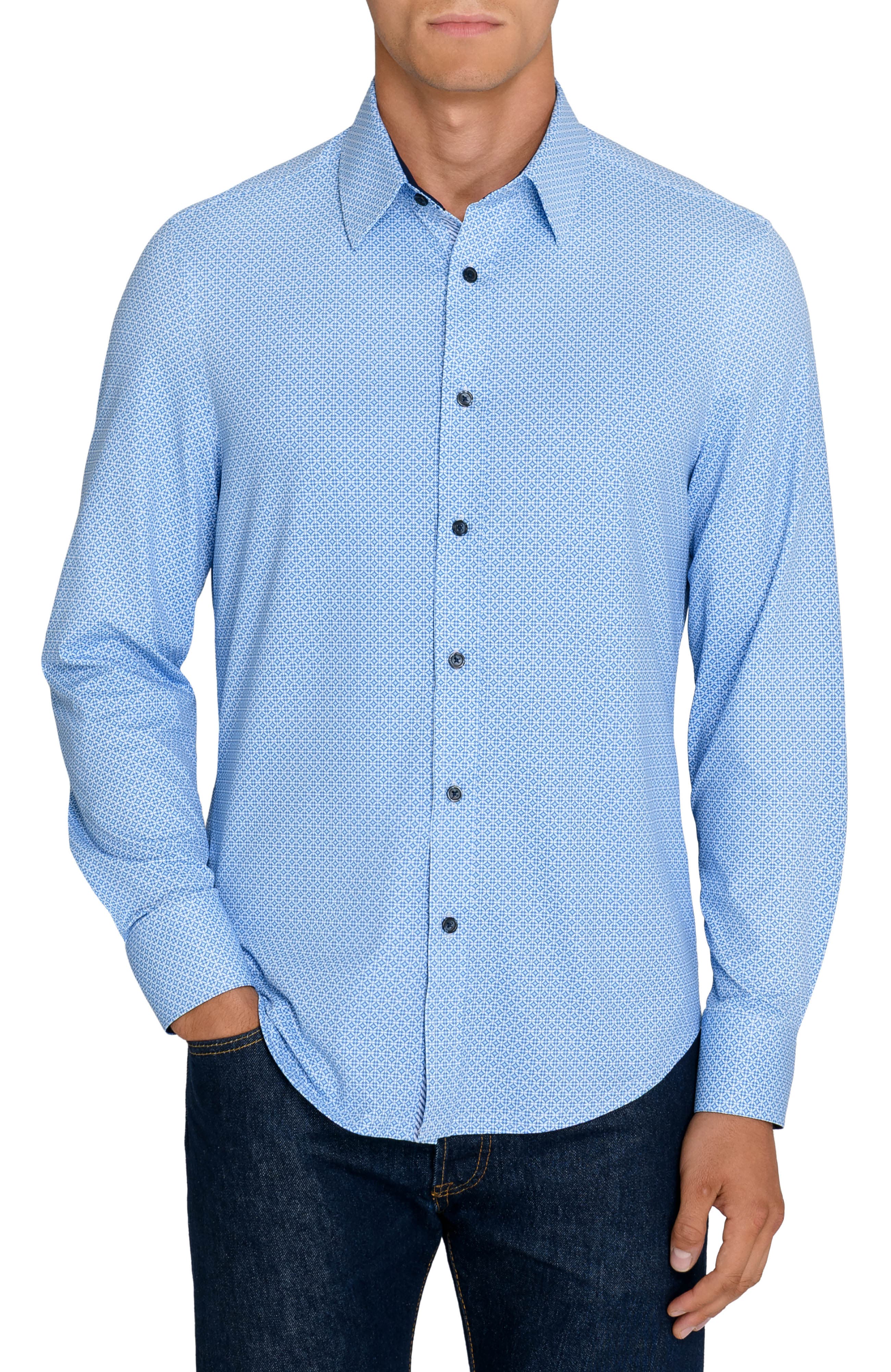 CONSTRUCT Slim Fit Coastal Mosaic Pique Long Sleeve Shirt (Men) | Nordstrom
