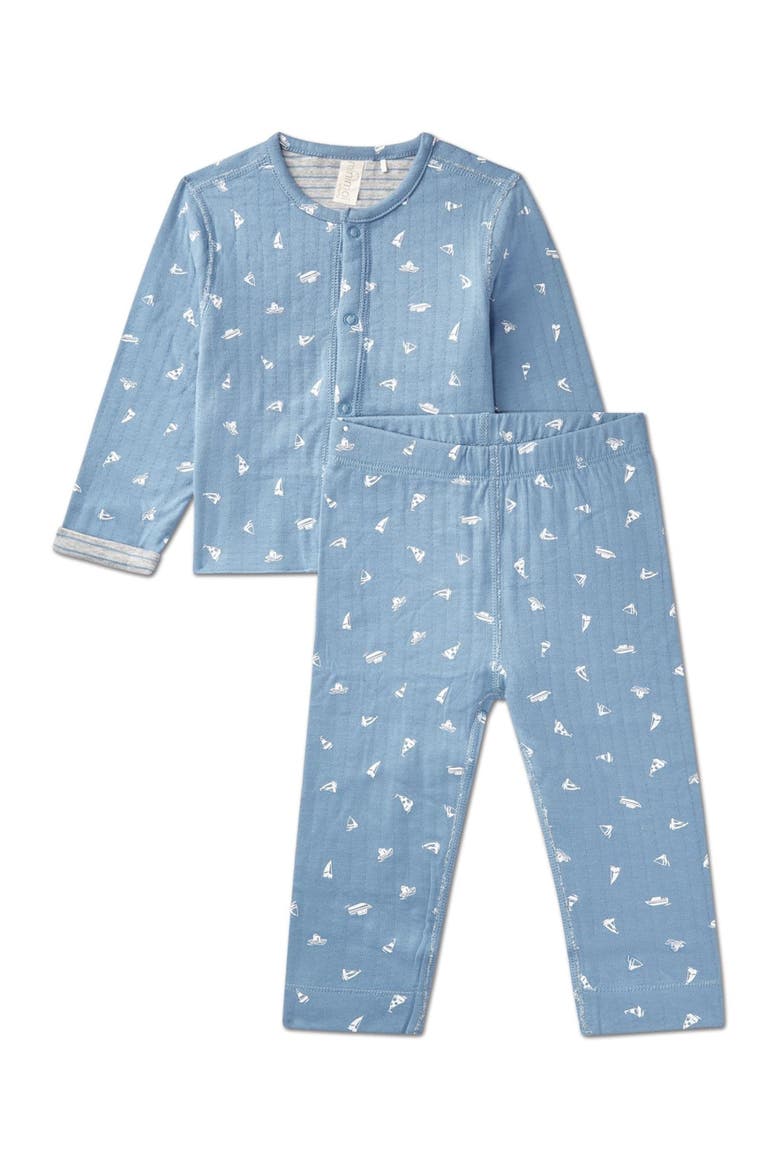 2 Piece Baby and Toddler Reversible 100% Cotton Pointelle Snap-Up Top and Pants Set, Main, color, Blue