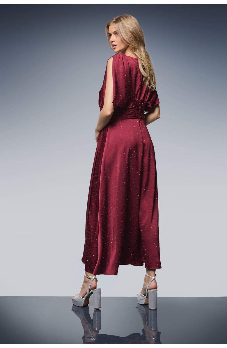 Oasis Hotfix Detail Ruched Bodice Midi Dress, Alternate, color, Wine