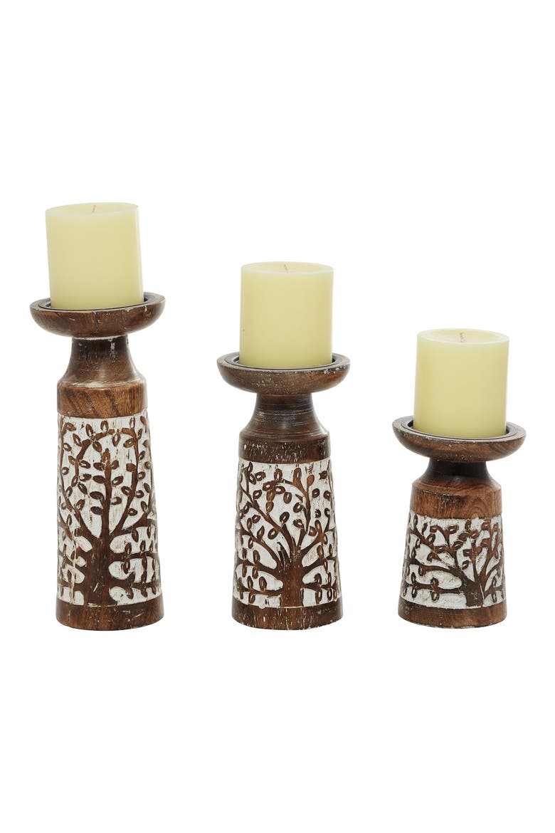 Natural Brown Mango Wood Candle Holder - Set of 3, Main, color, BROWN