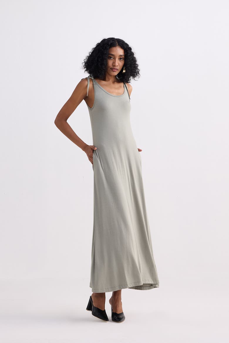 Tie-Detail Maxi Dress, Alternate, color, Light Olive