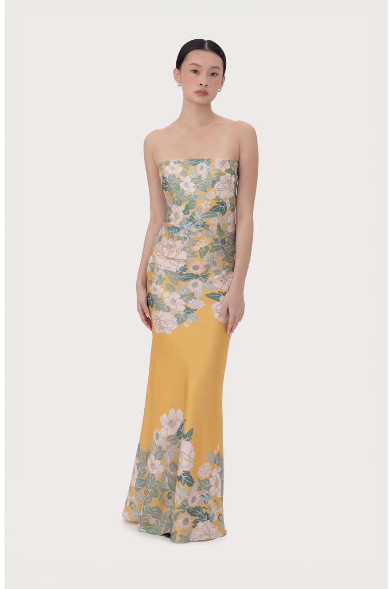 Hesper Floral Satin Gown, Alternate, color, YELLOW MULTI