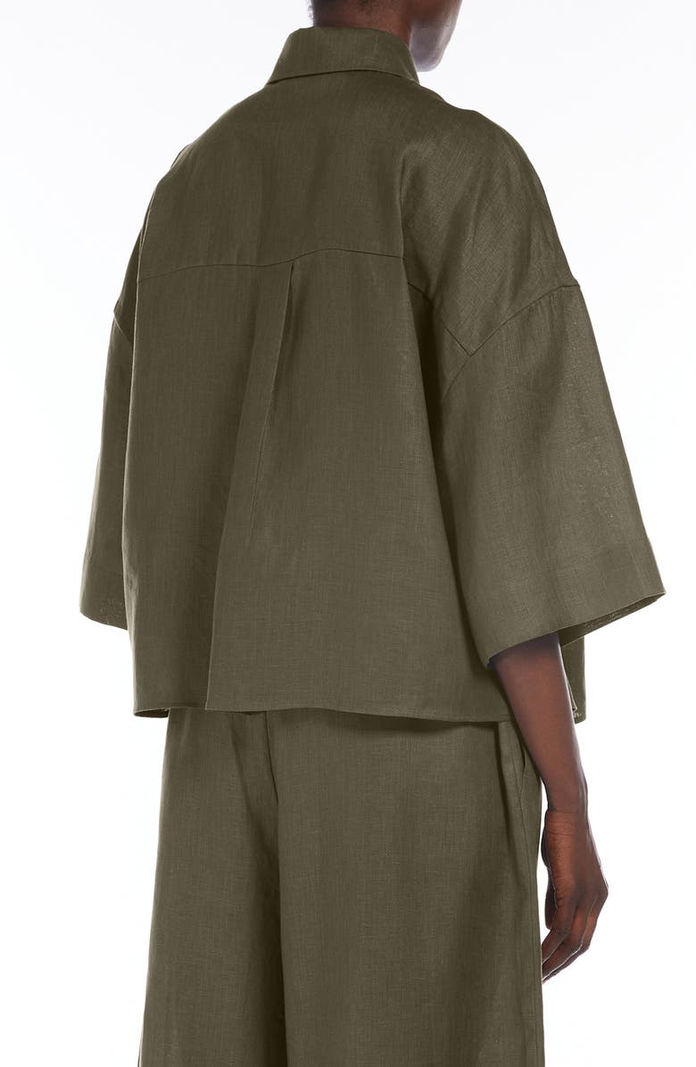 MM by Max Mara Mirano Linen Button-Up Shirt, Alternate, color, Dark Green