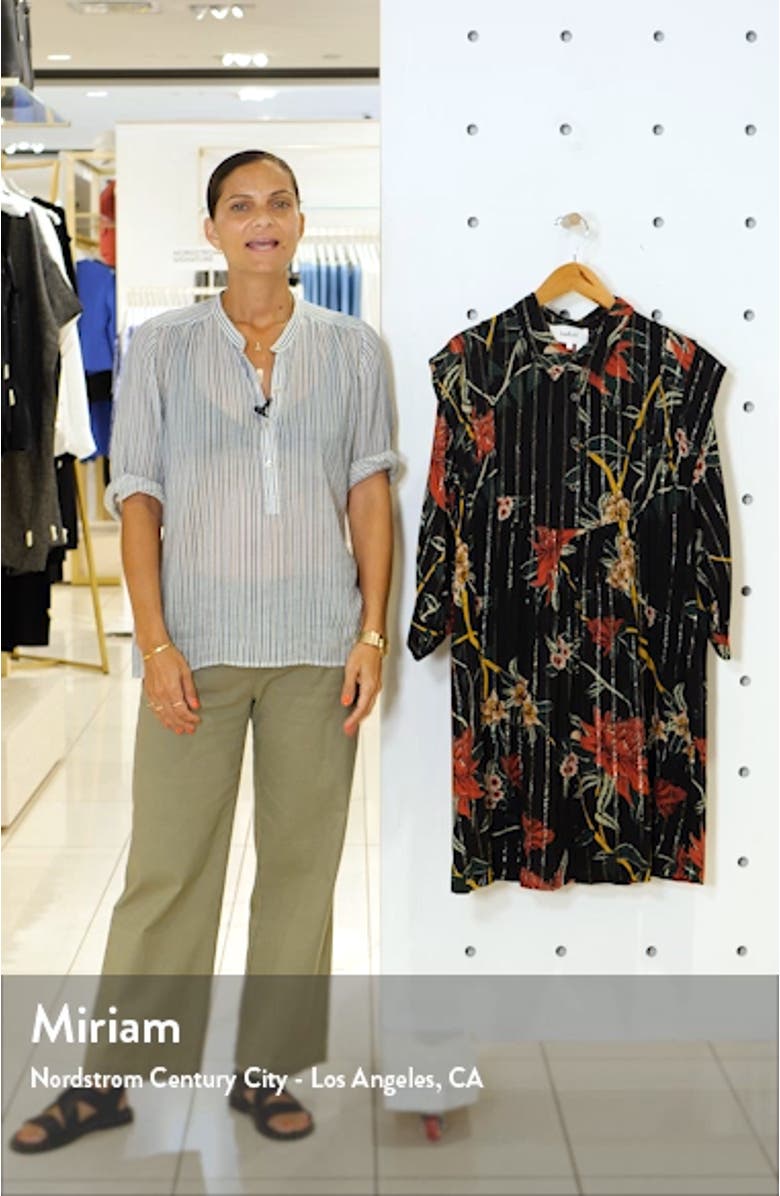Paprika Floral Metallic Stripe Babydoll Shirtdress, sales video thumbnail