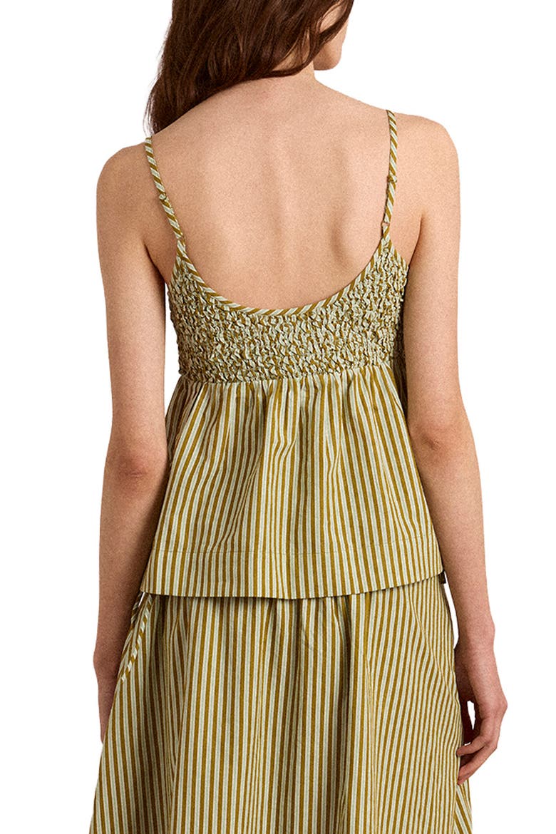 Dinah Striped Smocked Organic Cotton Camisole, Alternate, color, BASIL