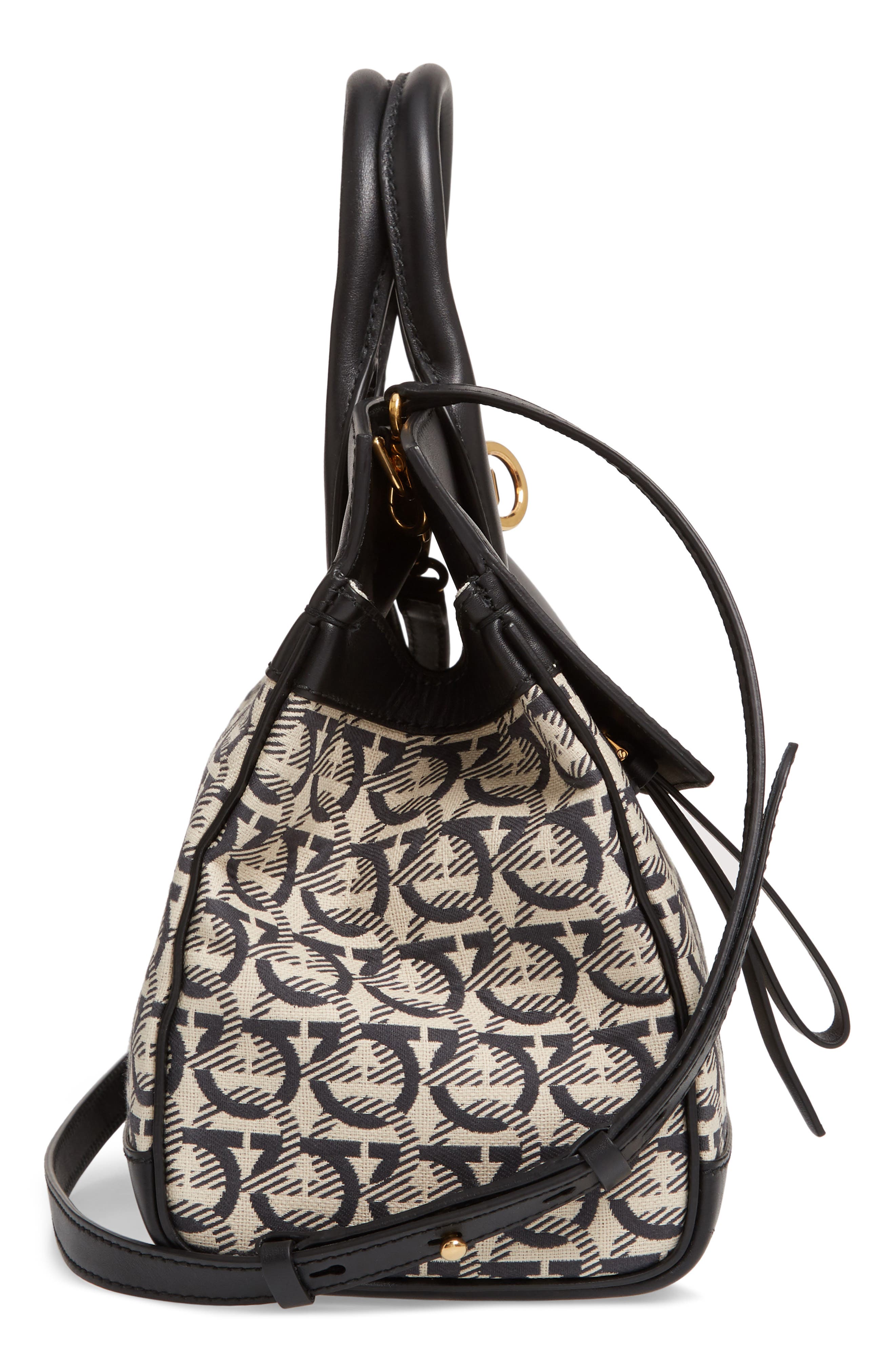 FERRAGAMO Salvatore Ferragamo Small The Studio Jacquard Canvas & Leather Top Handle Bag, Alternate, color, 