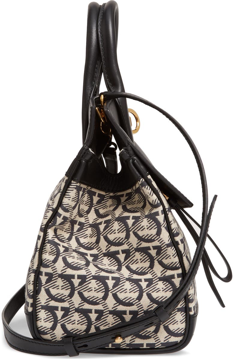 FERRAGAMO Salvatore Ferragamo Small The Studio Jacquard Canvas & Leather Top Handle Bag, Alternate, color,