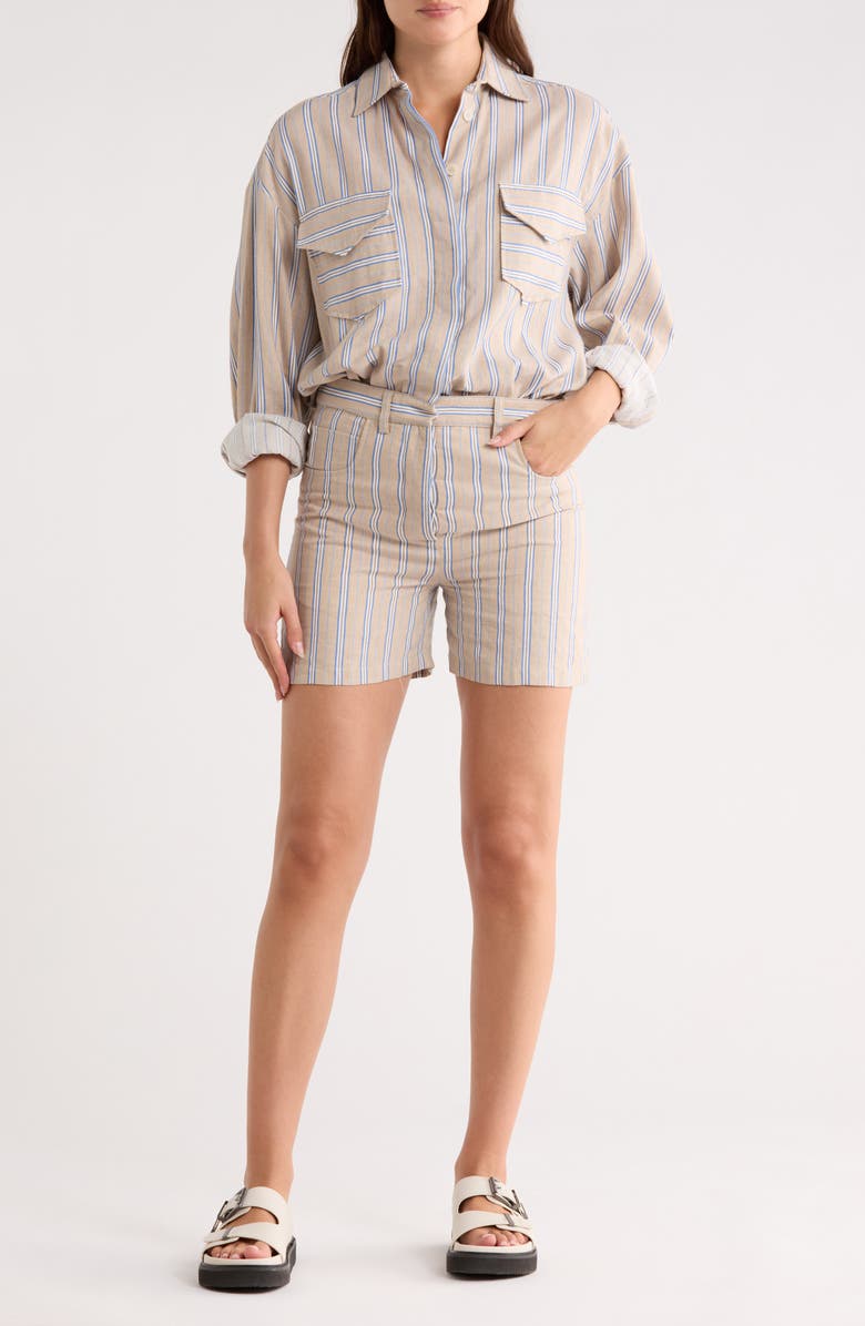 Longchamp Linen & Cotton Blend Romper, Main, color, Beige/ Blue