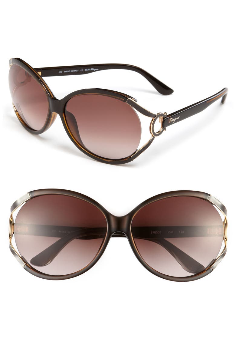 Salvatore Ferragamo 59mm Oversized Sunglasses, Main, color, DARK BROWN/ BROWN GRADIENT
