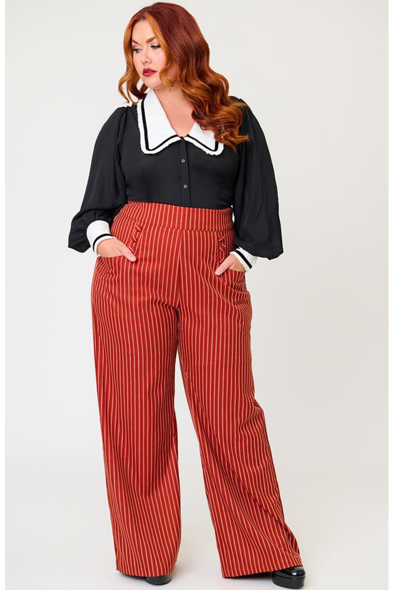 Plus Size 1940s Ginger Wide Leg Pants, Main, color, Orange Pinstripe