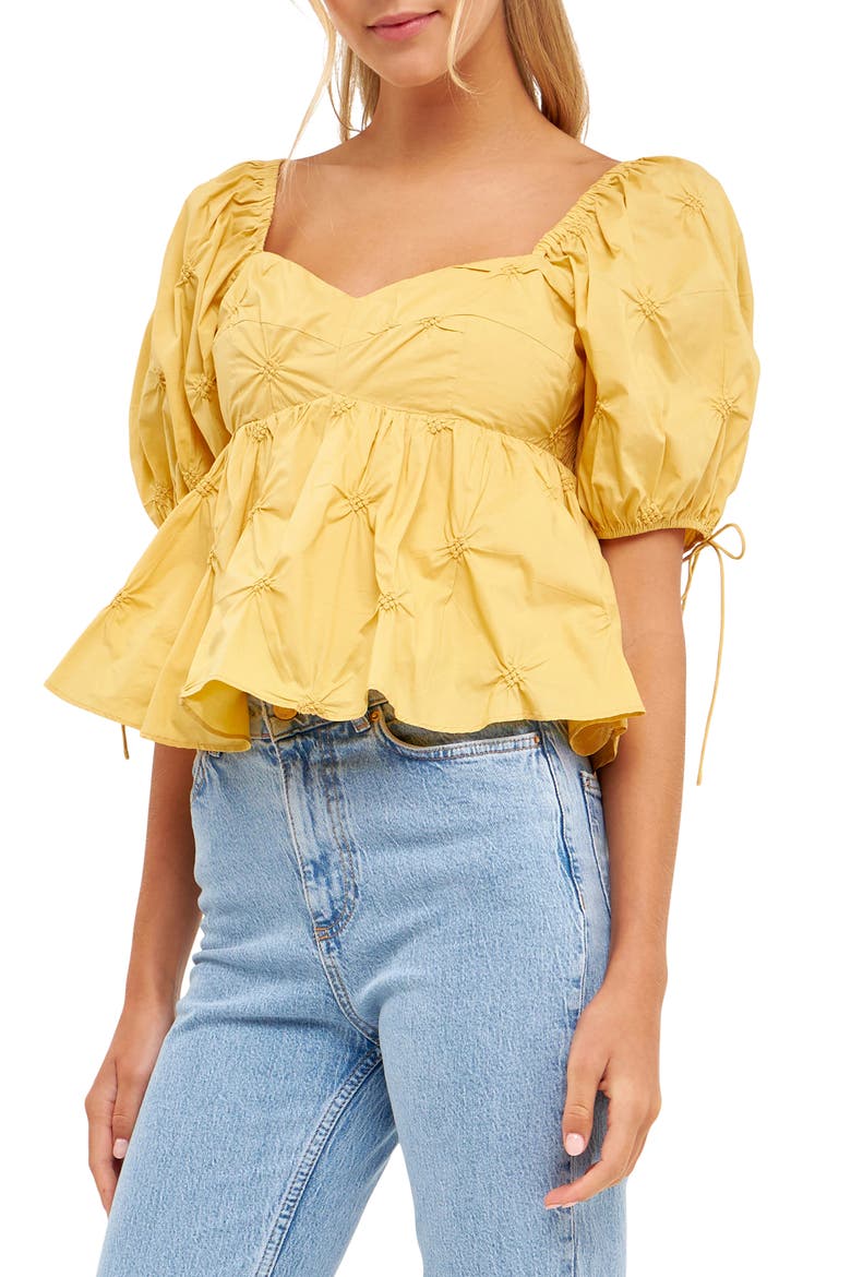 Textured Cotton Babydoll Top, Alternate, color, MUSTARD