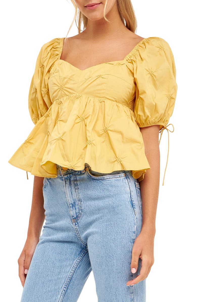 English Factory Textured Cotton Babydoll Top, Alternate, color, Mustard