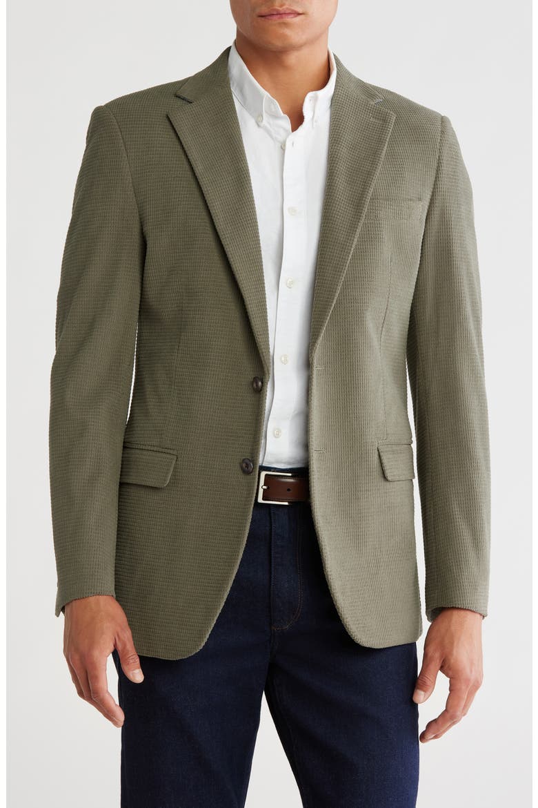 Slim Fit Solid Cotton Blend Textured Blazer, Main, color, SAGE
