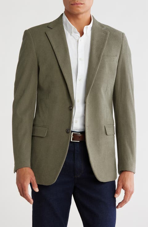 Slim Fit Solid Cotton Blend Textured Blazer