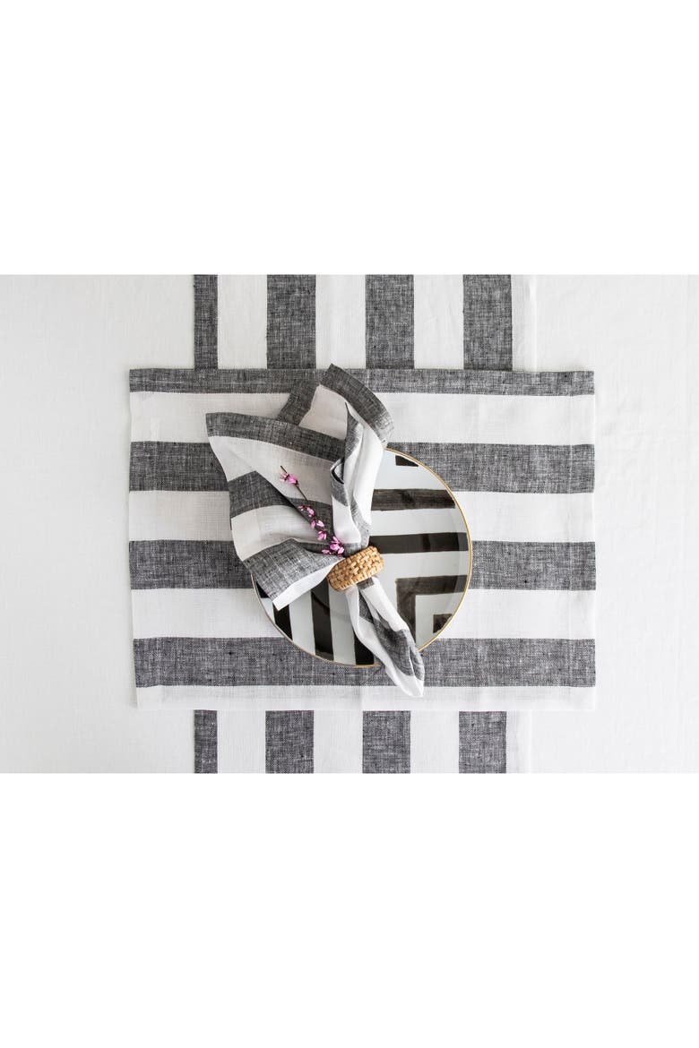 Linen Dinner Napkins Set of 4, 20 x 20" - Cabana Stripe, Alternate, color, Black and White