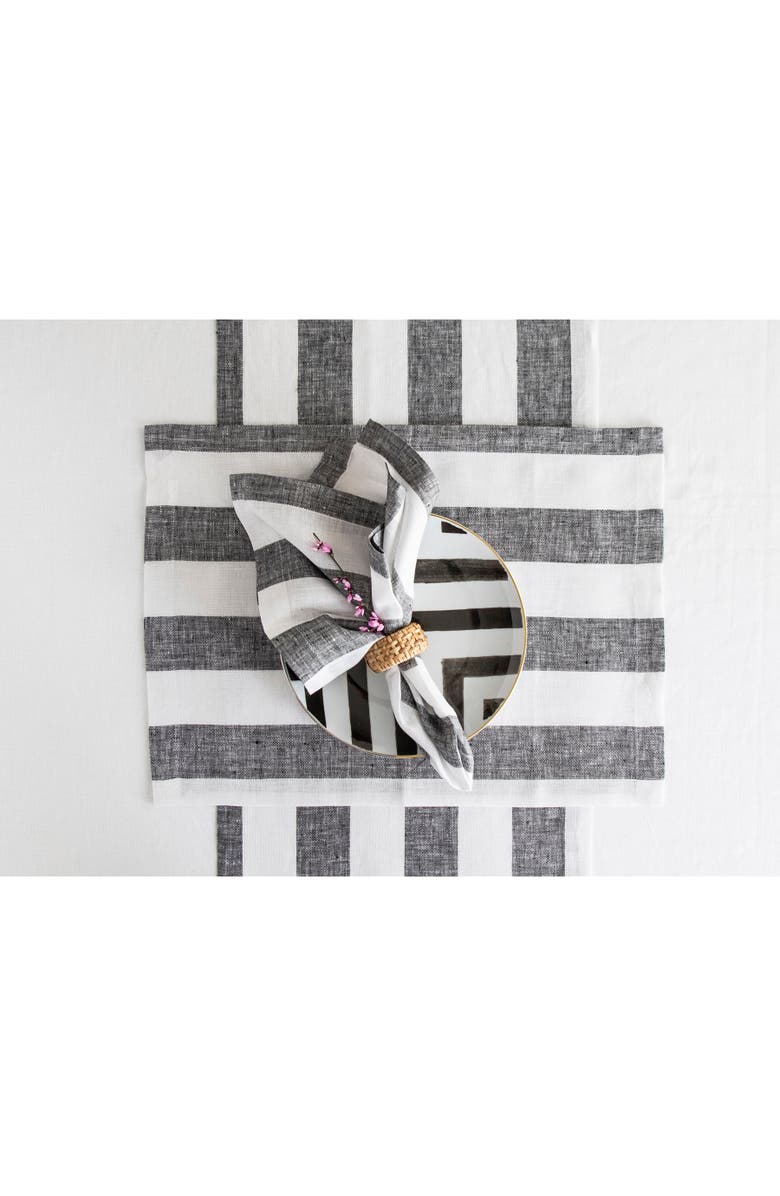 Solino Home Linen Dinner Napkins - Cabana Stripe, 20" x 20", Alternate, color, Black And White