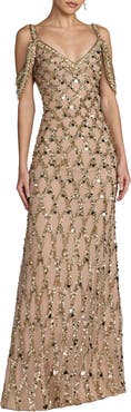 Mac Duggal Sequin Embellished V-Neck Gown