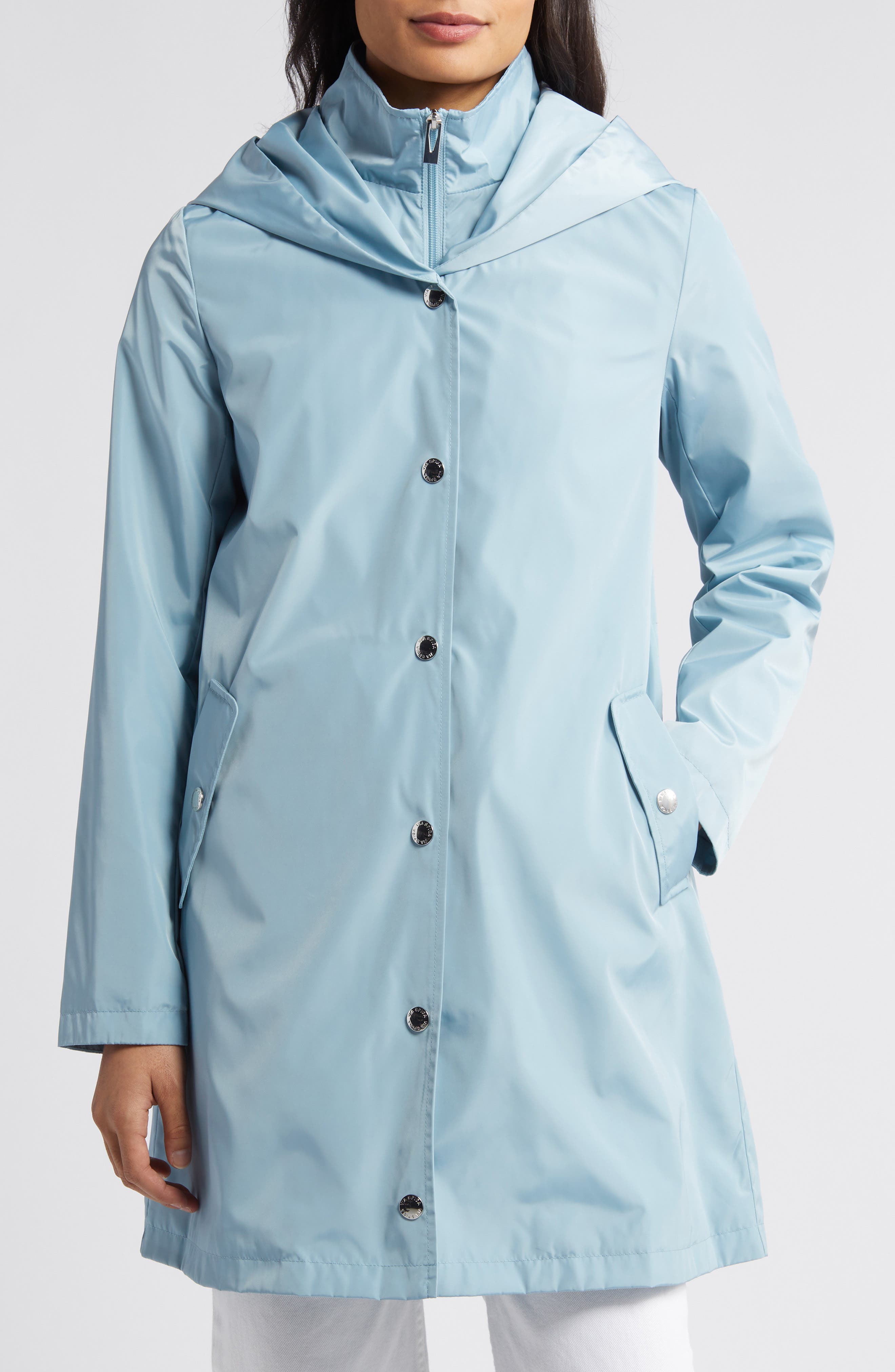 Via Spiga Water Resistant Packable Rain Jacket in Sky Blue 