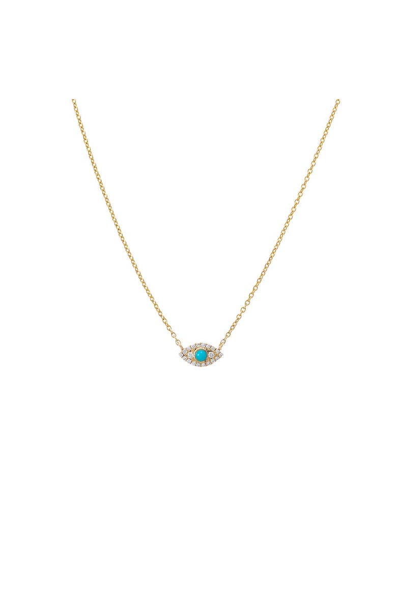 Diamond Pave X Turquoise Evil Eye Necklace 14K, Main, color, Turquoise
