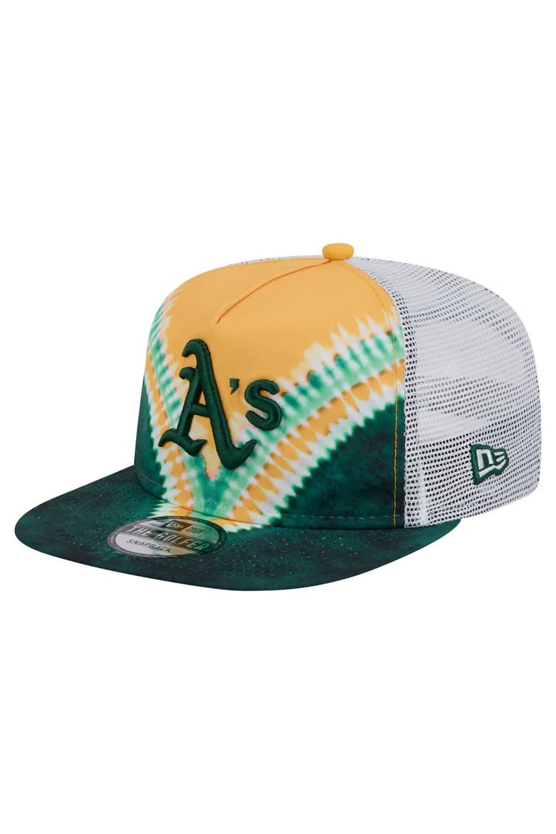 Men's New Era Athletics Tie-Dye Golfer Trucker Adjustable Hat, Main, color, Dark Green