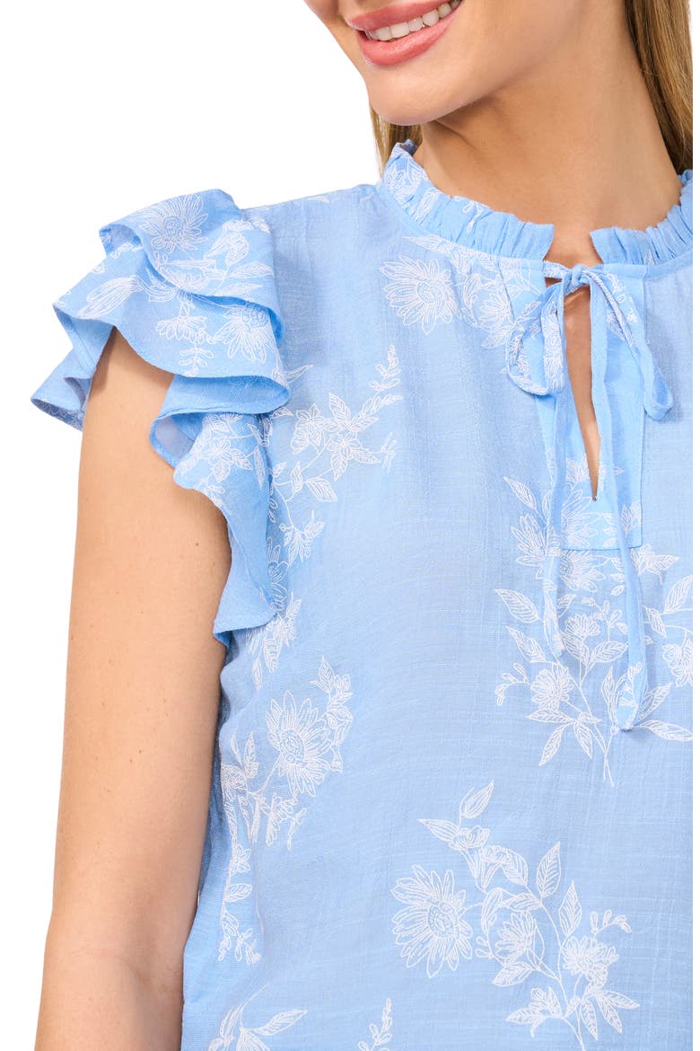 Tie Neck Flutter Sleeve Top, Alternate, color, WATERFALL