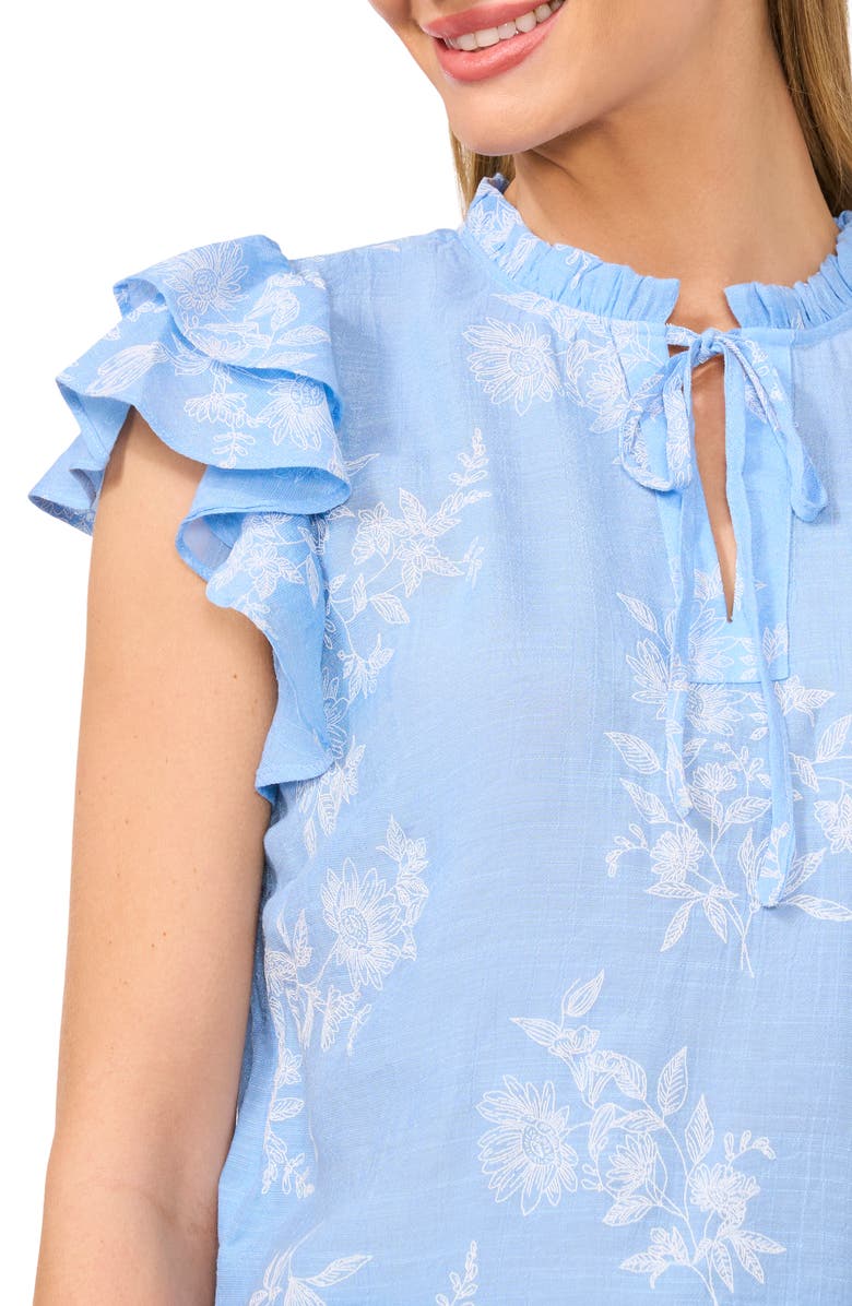 CeCe Tie Neck Flutter Sleeve Top, Alternate, color, 