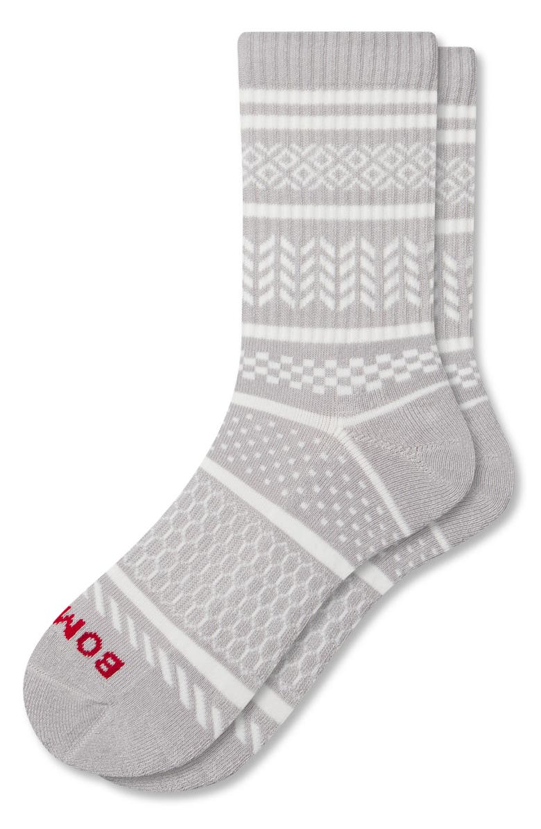 Bombas Check Fair Isle Cotton Blend Crew Socks, Alternate, color, Harbor Grey