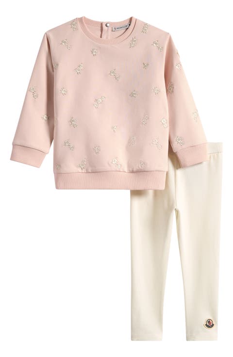 Kids' Embroidered Cotton Blend Fleece Sweatshirt & Leggings Set