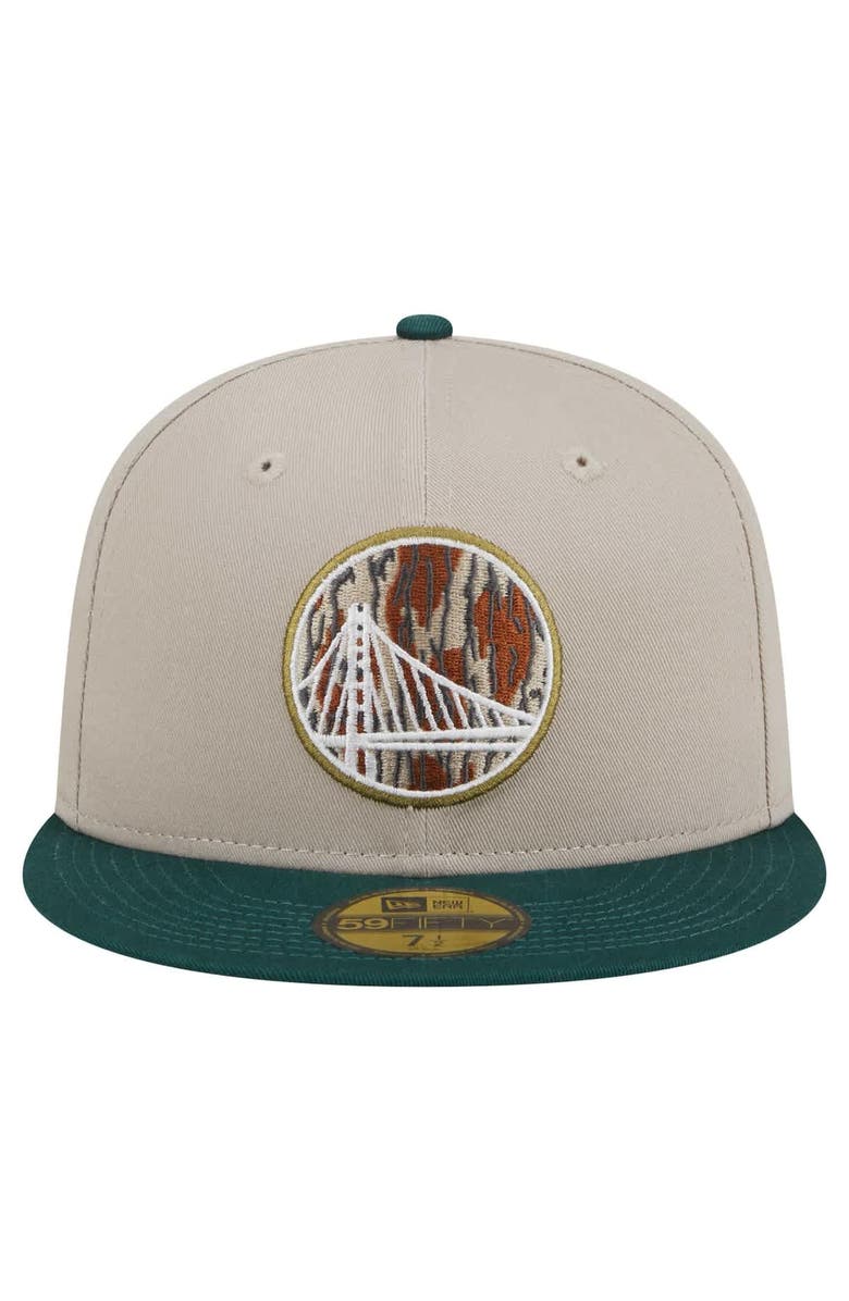 New Era Men's New Era Natural/Hunter Green Golden State Warriors Lifestyle Tree Bark 59FIFTY Fitted Hat, Alternate, color, Natural