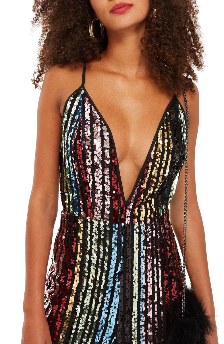 Topshop Rainbow Sequin Jumpsuit, Alternate, color,
