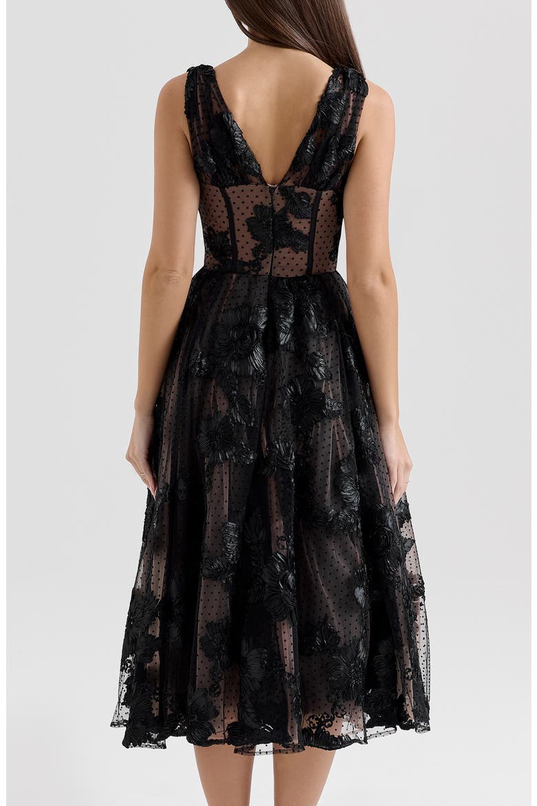 Sianna Lace Corset Cocktail Midi Dress, Alternate, color, BLACK