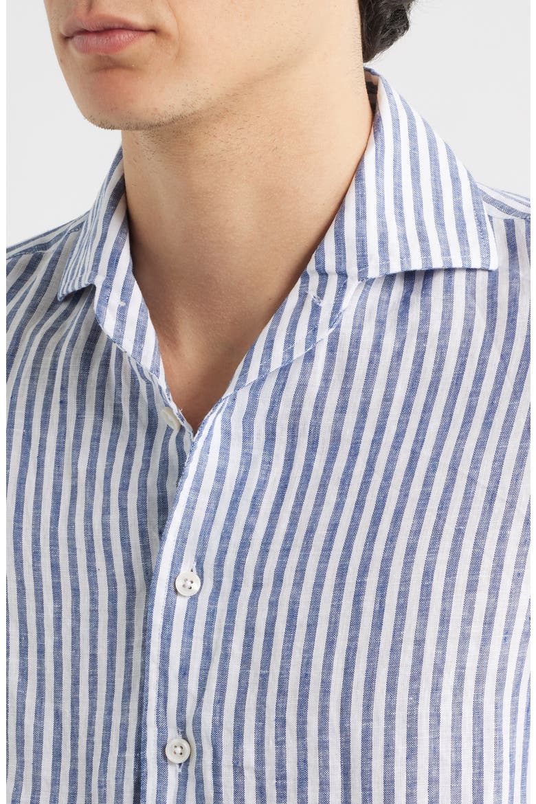 Seaside Linen Button-Up Shirt, Alternate, color, NAVY STRIPE
