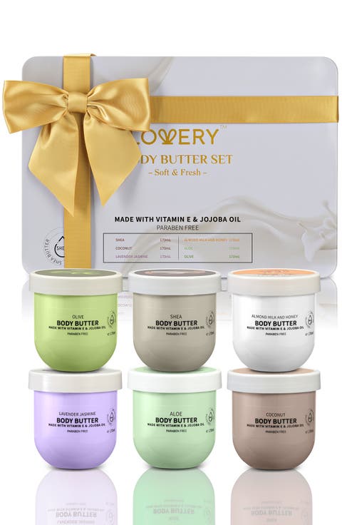 Whipped Body Butters Gift Set with Bow - 6Pc Moisturizing Lotions