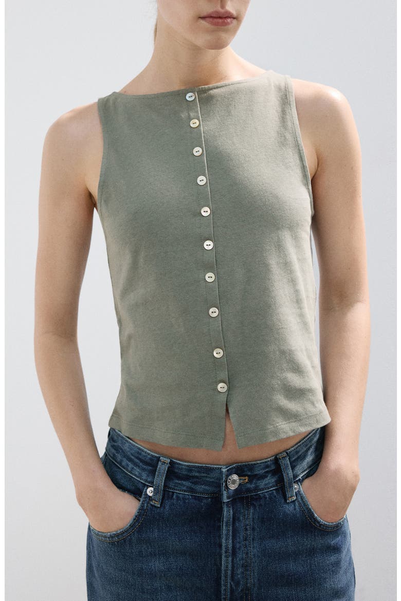 Button Front Tank, Main, color, GREY