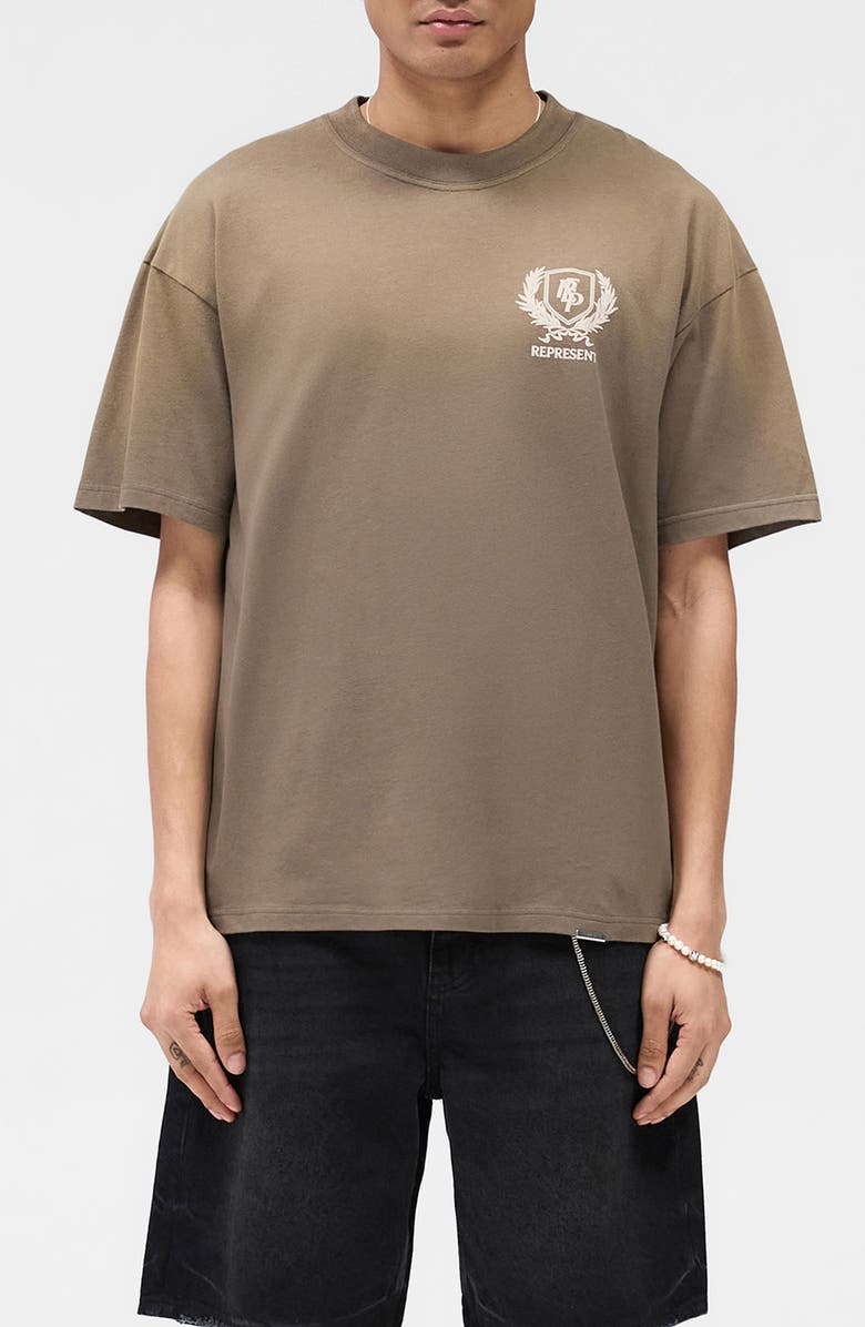 Represent Crest Oversize Graphic T-Shirt, Main, color, Dark Taupe
