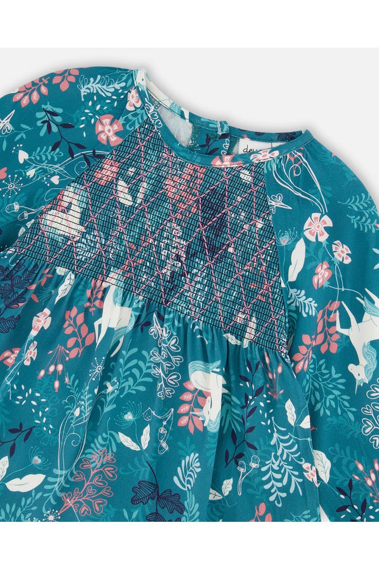 Girl's Long Sleeve Viscose Blouse Turquoise Printed Fairy Unicorn, Alternate, color, Unicorn In The Fields