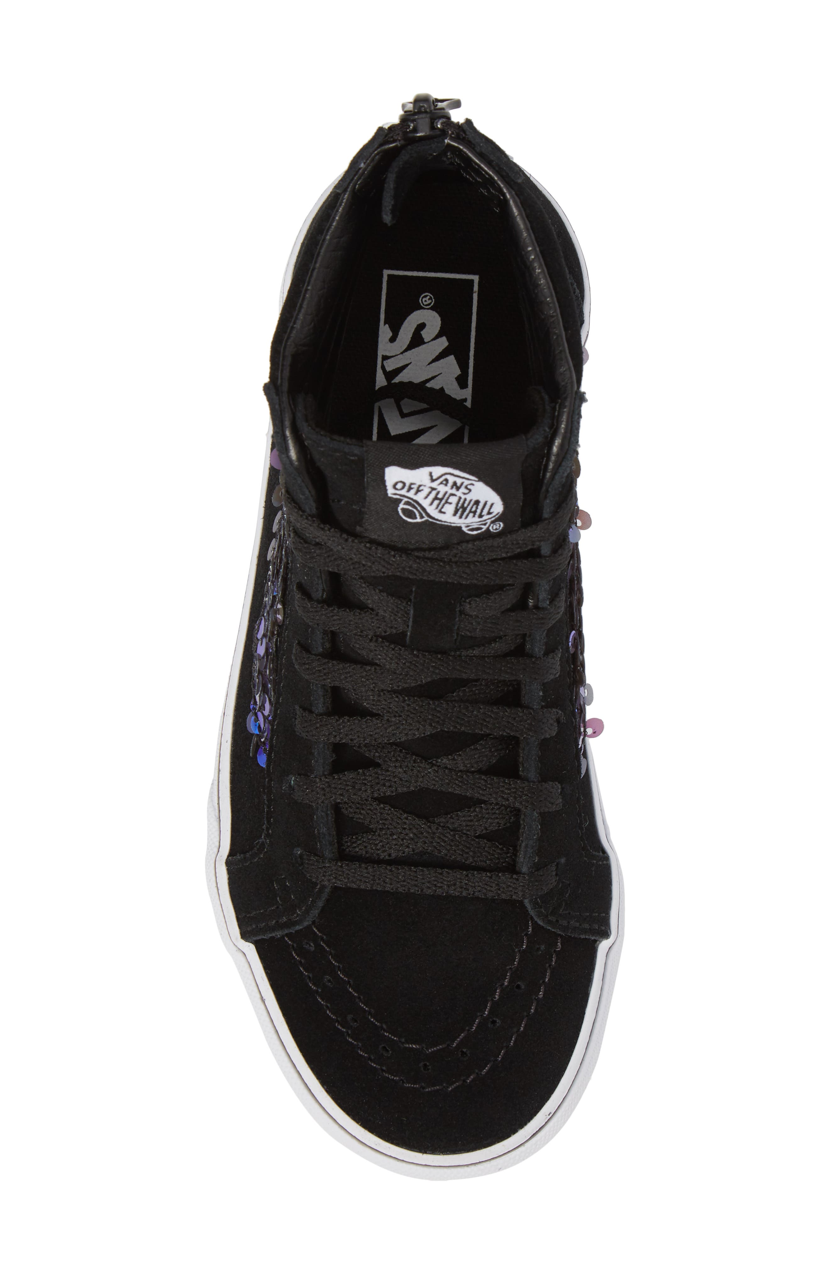 Sk8-Hi Zip Sequin Stripe High Top Sneaker, Alternate, color, BLACK/ TRUE WHITE SEQUINS