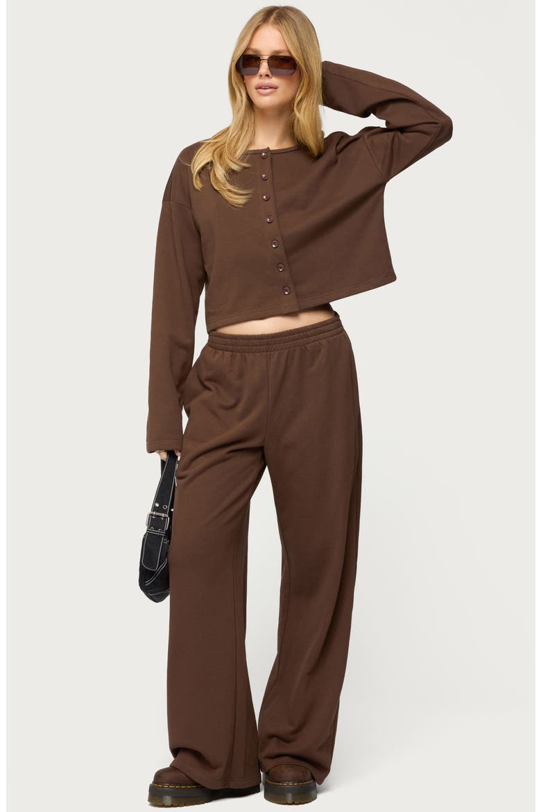 Binah French Terry Crop Cardigan, Alternate, color, DARK-BROWN