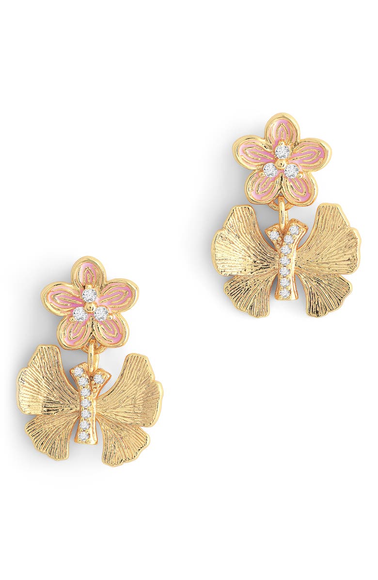 Anabel Aram Jewelry Butterfly with Enamel Flower Drop Earrings, Main, color, Gold/ Pink