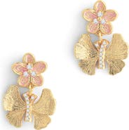Anabel Aram Jewelry Butterfly with Enamel Flower Drop Earrings