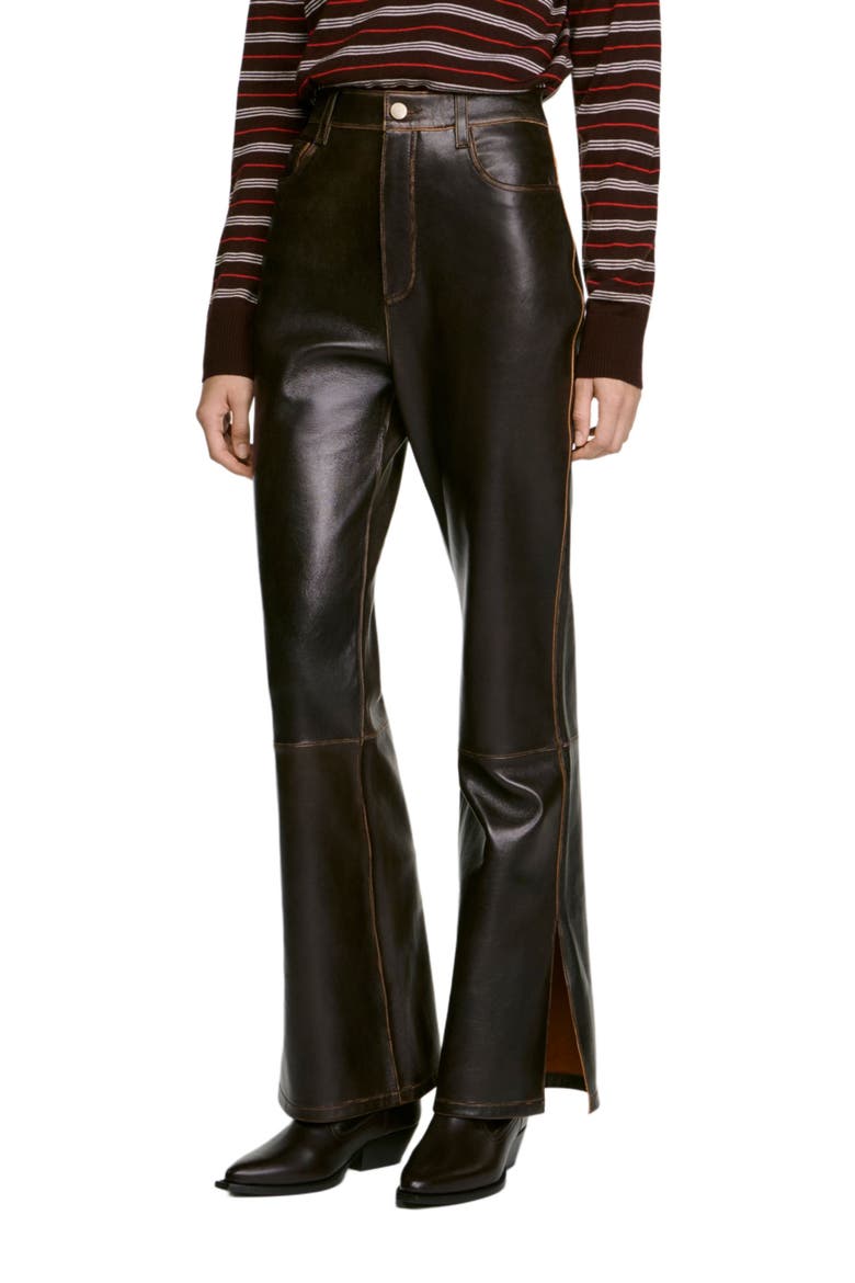 Distressed leather trousers, Alternate, color, Brown