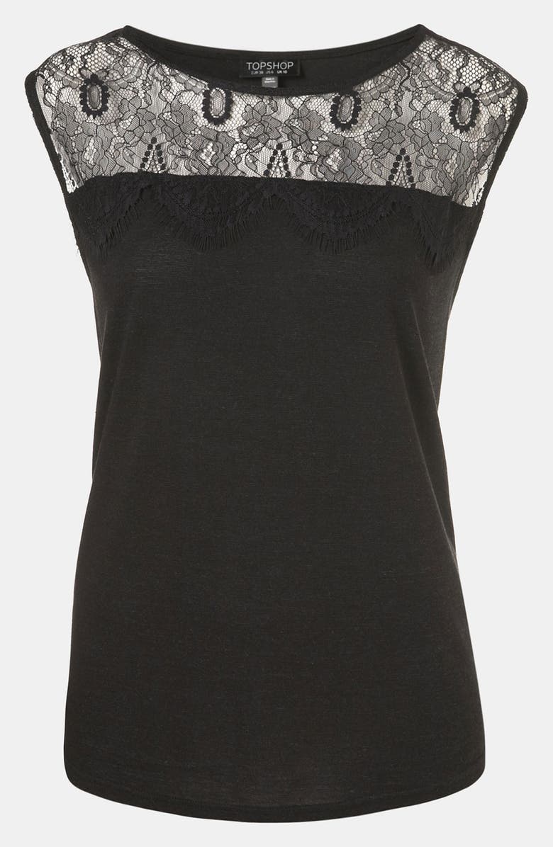 Topshop Lace Yoke Tank, Main, color, 