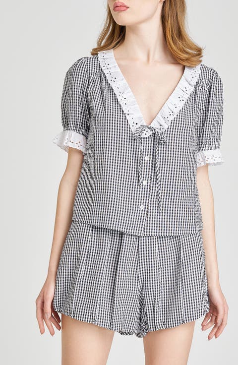 x Styled by COCO! Maggie Eyelet Detail Seersucker Top